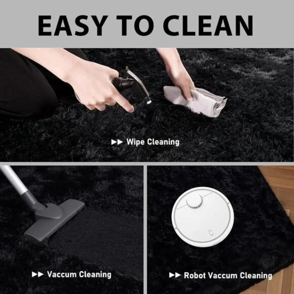 New 4x6 Black Fluffy Rug, Non-Slip Shag Carpet for Home & Room Decor